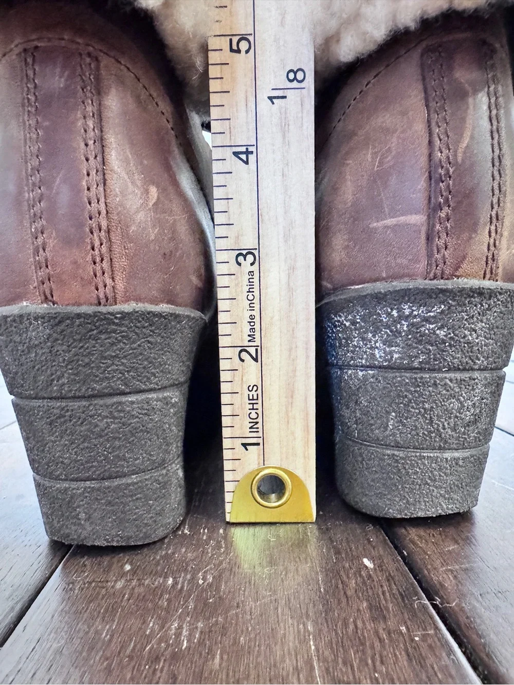 UGG Zea Wedge Winter Boots Womens Size 7 EUR 38 Brown Leather Sheepskin Gorpcore